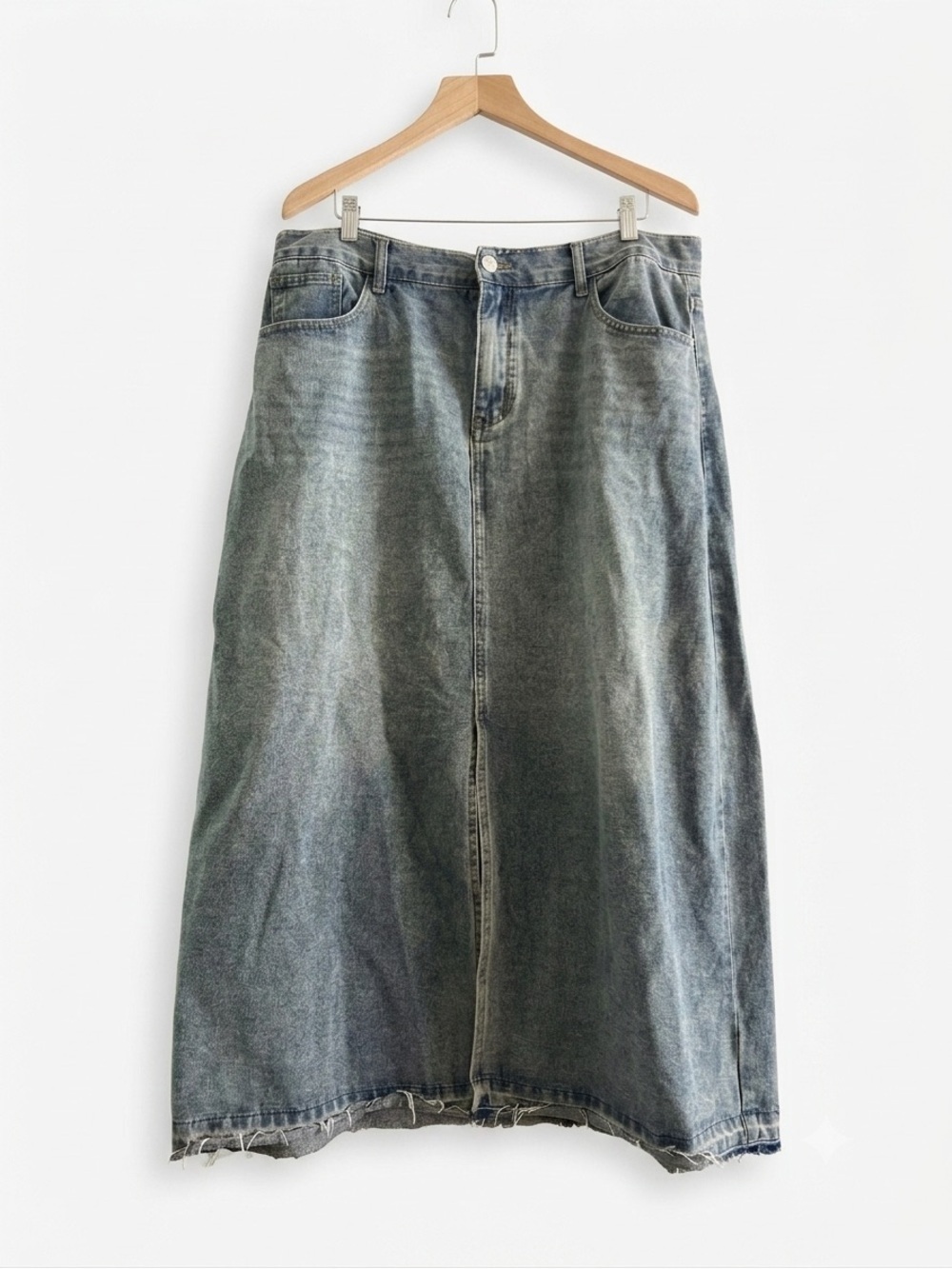 Cider Denim Maxi Skirt Raw Hem Boho Whimsygoth 1XL